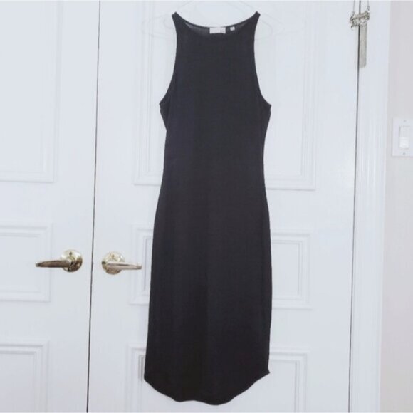 ARITZIA Wilfred Free "Chrissy" Black Heathered Jersey Knit Halter Dress- M - Picture 8 of 13